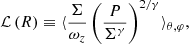 $$ \begin{aligned} \mathcal{L} \left(R\right) \equiv \langle \frac{\Sigma }{\omega _z} \left(\frac{P}{\Sigma ^{\gamma }}\right)^{2/\gamma }\rangle _{\theta ,\varphi }, \end{aligned} $$