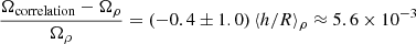 $$ \begin{aligned} \frac{\Omega _{\mathrm{correlation} } - \Omega _{\rho }}{\Omega _{\rho }} = \left(-0.4 \pm 1.0\right) \langle h/R\rangle _{\rho } \approx 5.6\times 10^{-3} \end{aligned} $$