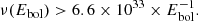$$ \begin{aligned} \nu (E_\mathrm{bol} ) > 6.6 \times 10^{33} \times E^{-1}_\mathrm{bol} . \end{aligned} $$