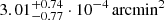 $ 3.01^{+0.74}_{-0.77}\cdot10^{-4}\,\mathrm{arcmin}^{2} $