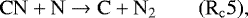 \begin{equation*} \mathrm{ CN &#x002B; N \rightarrow C &#x002B; N_2} \qquad (\mathrm{R_c5}), \end{equation*}
