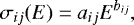 \begin{equation*}\sigma_{ij}(E)=a_{ij}E^{b_{ij}}, \end{equation*}