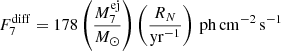 $$ \begin{aligned} F_7^\mathrm{diff} = 178 \left(\frac{M_7^\mathrm{ej}}{{M}_{\odot }}\right) \left(\frac{R_N}{\mathrm{yr}^{-1}}\right)\,\mathrm{ph}\,\mathrm{cm}^{-2}\,\mathrm{s}^{-1} \end{aligned} $$