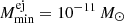 $ M_{\min}^{\mathrm{ej}} = 10^{-11}\,{M}_{\odot} $