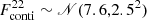 $ F_{\mathrm{conti}}^{22} \sim \mathscr{N}(7.6,2.5^2) $
