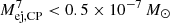 $ M_{\mathrm{ej,CP}}^{7} < 0.5 \times 10^{-7}\,{M}_{\odot} $