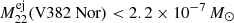 $ M_{22}^{\mathrm{ej}}({\text{V382 Nor}}) < 2.2 \times 10^{-7}\,{M}_{\odot} $
