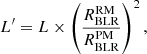 $$ \begin{aligned} L^{\prime } = L \times \left(\frac{R_{\rm BLR}^\mathrm{RM}}{R_{\rm BLR}^\mathrm{PM}}\right)^2, \end{aligned} $$