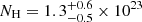 $ N_{\mathrm{H}} = 1.3^{+0.6}_{-0.5} \times 10^{23} $