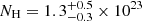 $ N_{\mathrm{H}} = 1.3^{+0.5}_{-0.3} \times 10^{23} $