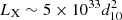 $ L_{\rm X}\sim5\times10^{33}d^2_{10} $