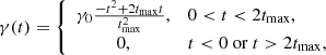 $$ \begin{aligned} \gamma (t) = \left\{ \begin{array}{cl} \gamma _0\frac{-t^2+2t_{\max }t}{t_{\max }^2} ,&0 < t < 2t_{\max },\\ 0,&t < 0\ \mathrm{or}\ t > 2t_{\max }, \end{array}\right. \end{aligned} $$