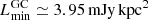 $ {L_{\mathrm{min}}^{\mathrm{GC}}}\simeq 3.95\, \rm{mJy\,kpc^2} $