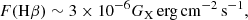 $$ \begin{aligned} F(\mathrm{H}\beta ) \sim 3 \times 10^{-6} G_{\rm X} \,\mathrm{erg}\,\mathrm{cm}^{-2}\,\mathrm{s}^{-1}, \end{aligned} $$