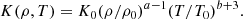 $$ \begin{aligned} K(\rho ,T) = K_0 (\rho /\rho _0)^{a-1} (T/T_0)^{b+3}. \end{aligned} $$