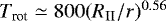 ${T_{\textrm{rot}}}\simeq 800 ({R_{\textsc{II}}}/r){}^{0.56}$