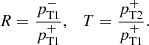 $$ \begin{aligned} R=\frac{p^-_{\rm T1}}{p^+_{\rm T1}}, \quad T=\frac{p^+_{\rm T2}}{p^+_{\rm T1}}. \end{aligned} $$