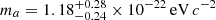 $ m_{a} = 1.18^{+0.28}_{-0.24} \times 10^{-22}\,\mathrm{eV}\,c^{-2} $
