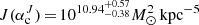 $ J(\alpha_{\mathrm{c}}^J)\,{=}\,10^{10.94^{+0.57}_{-0.38}} M_\odot^2 \,\mathrm{kpc}^{-5} $