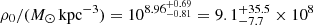 $ \rho_0/(M_\odot\,\mathrm{kpc}^{-3}) = 10^{8.96^{+0.69}_{-0.81}} = 9.1^{+35.5}_{-7.7} \times 10^8 $
