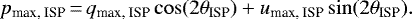 \begin{equation*} p_{\textrm{max, ISP}}\,{=}\,q_{\textrm{max, ISP}}\cos(2 \theta_{\textrm{ISP}}) &#x002B; u_{\textrm{max, ISP}}\sin(2 \theta_{\textrm{ISP}}). \end{equation*}