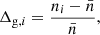 $$ \begin{aligned} \Delta _{\mathrm{g},i} = \frac{n_i-\bar{n}}{\bar{n}}, \end{aligned} $$