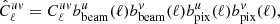 $$ \begin{aligned} \hat{C}^{u{ v}}_{\ell } = C^{u{ v}}_{\ell }b^u_{\mathrm{beam}}(\ell )b^{ v}_{\mathrm{beam}}(\ell )b^u_{\mathrm{pix}}(\ell )b^{ v}_{\mathrm{pix}}(\ell ), \end{aligned} $$