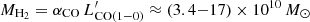 $ M_{\rm H_2} =\alpha_{\rm CO}\,L^\prime_{\rm CO(1-0)}\approx (3.4{-}17)\times 10^{10}\,M_{\odot} $
