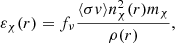 $$ \begin{aligned} \varepsilon _{\chi }(r) =f_{\nu } \frac{\langle \sigma { v} \rangle n_{\chi }^2(r) m_{\chi }}{\rho (r)}, \end{aligned} $$