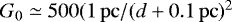 $G_0\simeq 500 (1\,\mathrm{pc}/(d&#x002B;0.1\,\mathrm{pc})^2$