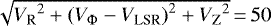 $\sqrt{{V_{\textrm{R}}}^2&#x002B;{(V_{\Phi}-V_{\textrm{LSR}})}^2&#x002B;{V_{\textrm{Z}}}^2}\,{=}\,50$