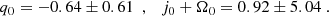 $$ \begin{aligned} q_0=-0.64\pm 0.61\ \ ,\ \ \ j_0+\Omega _0=0.92\pm 5.04\nonumber \ . \end{aligned} $$