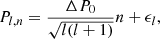 $$ \begin{aligned} P_{l,n} = \frac{\Delta P_{0}}{\sqrt{l(l+1)}} n + \epsilon _{l} , \end{aligned} $$