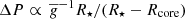 $ \Delta P\propto\, {\overline{g}}^{-1} R_\star/(R_\star-R_{\mathrm{core}}) $