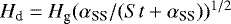 $H_{\textrm{d}} = H_{\textrm{g}} (\alpha_{\textrm{SS}}/(St &#x002B; \alpha_{\textrm{SS}})){}^{1/2}$