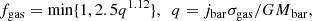 $$ \begin{aligned} f_{\mathrm{gas}} = \mathrm{min} \{1, 2.5 {q}^{1.12}\},\ \ {q} = {j}_{\rm bar} \sigma _{\rm gas} / {GM}_{\rm bar} , \end{aligned} $$