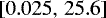 $\left[0.025,\, 25.6\right]$