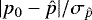 $|p_0 - \hat{p}|/\sigma_{\hat{p}}$