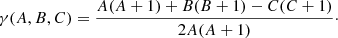 $$ \begin{aligned} \gamma (A,B,C)=\frac{A(A+1)+B(B+1)-C(C+1)}{2A(A+1)}\cdot \end{aligned} $$