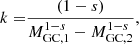 $$ \begin{aligned} k =&\frac{(1-s)}{M_{\mathrm{GC}, 1}^{1-s} - M_{\mathrm{GC},2}^{1-s}}, \end{aligned} $$