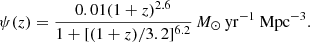 $$ \begin{aligned} \psi (z) = \frac{0.01(1+z)^{2.6}}{1+[(1+z)/3.2]^{6.2}} \,{M}_\odot \,\mathrm{yr}^{-1}\ \mathrm{Mpc}^{-3}. \end{aligned} $$