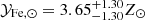 $ \mathcal{Y}_{\mathrm{Fe,\odot}}= 3.65^{+1.30}_{-1.30} Z_\odot $