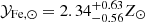 $ \mathcal{Y}_{\mathrm{Fe,\odot}}= 2.34^{+0.63}_{ -0.56} Z_\odot $