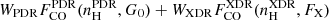 $ W_{\mathrm{PDR}}F_{\mathrm{CO}}^{\mathrm{PDR}}(n_{\mathrm{H}}^{\mathrm{PDR}},G_0)+W_{\mathrm{XDR}}F_{\mathrm{CO}}^{\mathrm{XDR}}(n_{\mathrm{H}}^{\mathrm{XDR}},F_{\mathrm{X}}) $