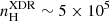 $ n_{\mathrm{H}}^{\mathrm{XDR}}\sim5\times10^{5} $