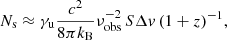 $$ \begin{aligned} N_{\rm s} \approx \gamma _{\rm u}\frac{c^2}{8\pi k_{\rm B}}\nu _{\rm obs}^{-2}\,S\Delta v\,(1+z)^{-1}, \end{aligned} $$
