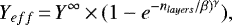 \begin{equation*}{Y}_{eff}\,{=}\,{Y}^{\infty} \,{\times}\,(1-{e}^{-{n}_{layers}/\beta)^{\gamma}}),\end{equation*}