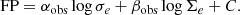 $$ \begin{aligned} \mathrm{FP} =\alpha _{\rm obs} \log {\sigma _e} + \beta _{\rm obs} \log {\Sigma _e} + C . \end{aligned} $$