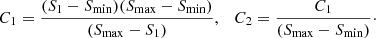 $$ \begin{aligned} C_1 =\frac{(S_1-S_{\rm min})(S_{\rm max}-S_{\rm min})}{(S_{\rm max}-S_1)}, \quad C_2=\frac{C_1}{(S_{\rm max}-S_{\rm min})}\cdot \end{aligned} $$