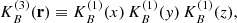$$ \begin{aligned} K_B^{(3)}(\mathbf r ) \equiv K_B^{(1)}(x)\, K_B^{(1)}({ y})\, K_B^{(1)}(z), \end{aligned} $$